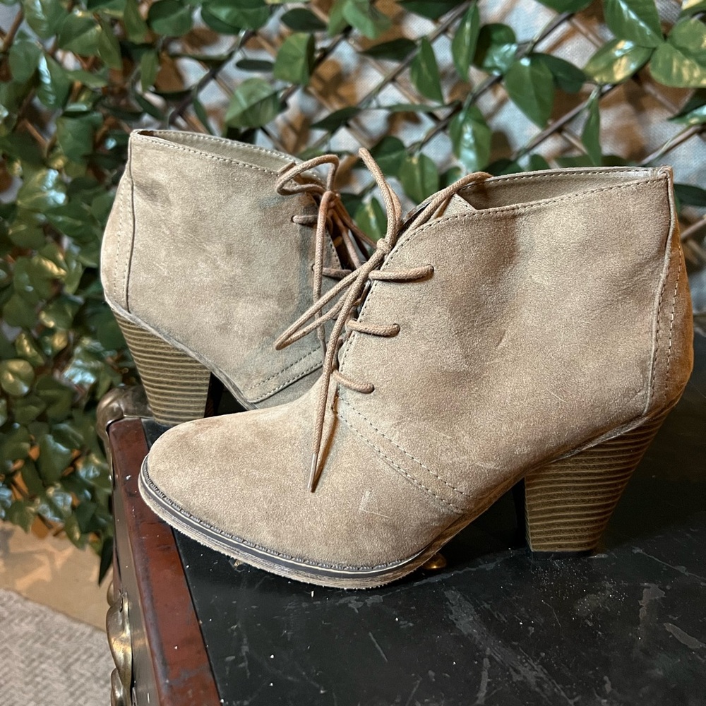 MIA Shawna Taupe Lace Up Ankle Booties